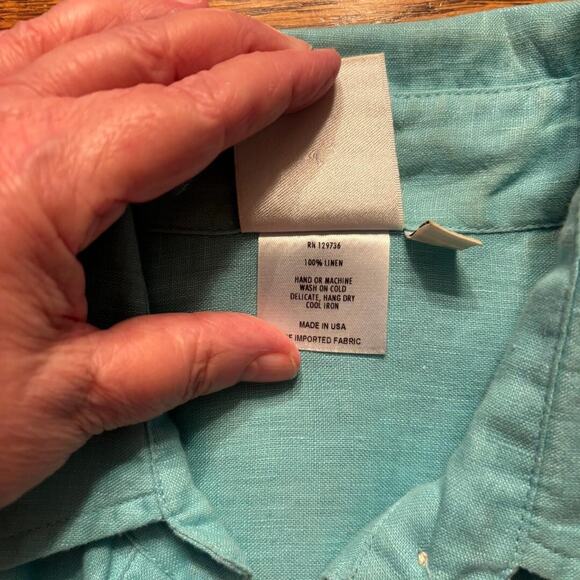 Finley 100% Linen Blue Sleeveless Shift Midi Dress Size S Layered Made in USA - Picture 4 of 10